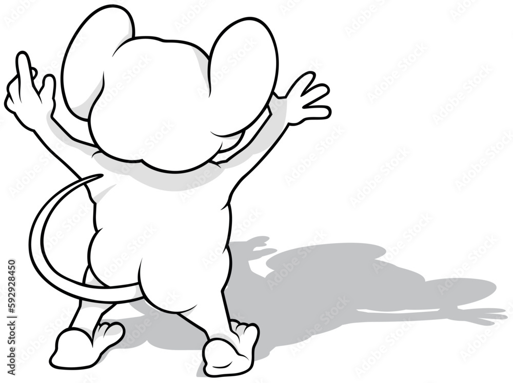 Fototapeta premium Drawing of a Standing Mouse with Paws Up from Rear View