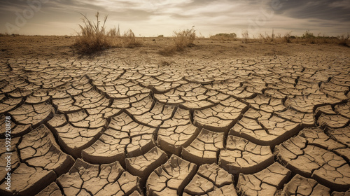 drought anxiety, Dry cracked earth in the desert. Global warming and climate change concept.