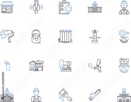 Builder outline icons collection. builder, constructor, architect, contractor, mason, carpenter, renovator vector and illustration concept set. fabricator, craftsman, designer linear signs