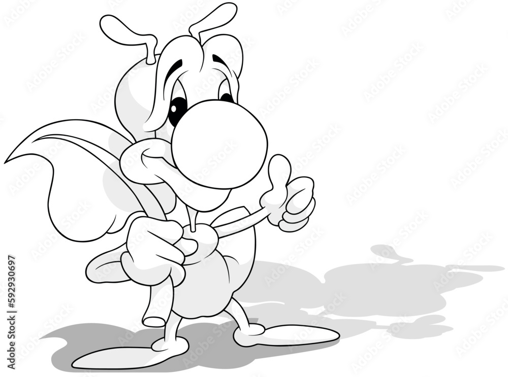 Drawing of a Standing Ant Holding a Leaf and Showing Thumbs Up Drawing of a Standing Ant Holding a Leaf and Showing Thumbs Up
