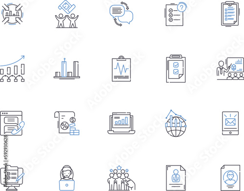 Survey and research outline icons collection. Surveying, Researching, Questioning, Examining, Investigating, Analysis, Analyzing vector and illustration concept set. Polling, Probing, Measuring linear