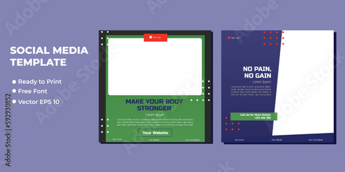 Fitness gym social media post square banner template for fitness studio promotion