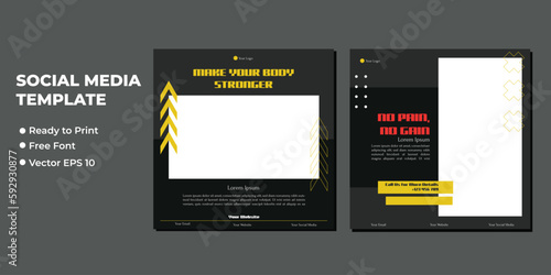 Fitness gym social media post square banner template for fitness studio promotion