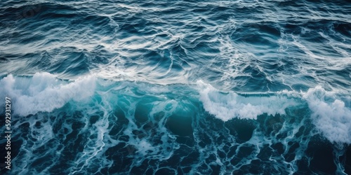 Blue sea water texture with white foam top view - generative ai © Infinite Shoreline