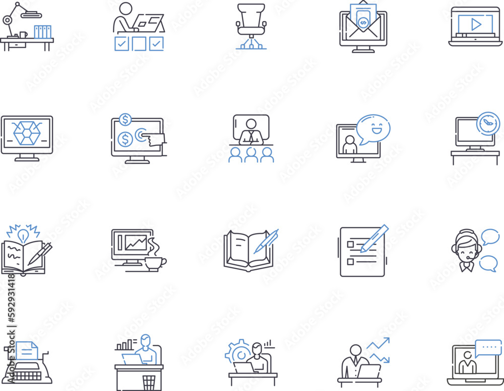 Workflow outline icons collection. Process, Automation, Management, Flow, Efficiency, Productivity, Steps vector and illustration concept set. System, Logic, Rules linear signs