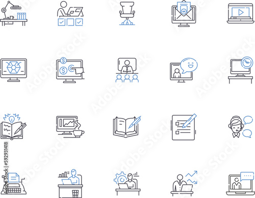 Workflow outline icons collection. Process, Automation, Management, Flow, Efficiency, Productivity, Steps vector and illustration concept set. System, Logic, Rules linear signs