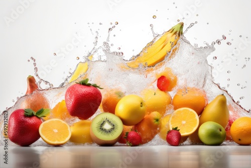 Fruit slices splashing into water - generative ai