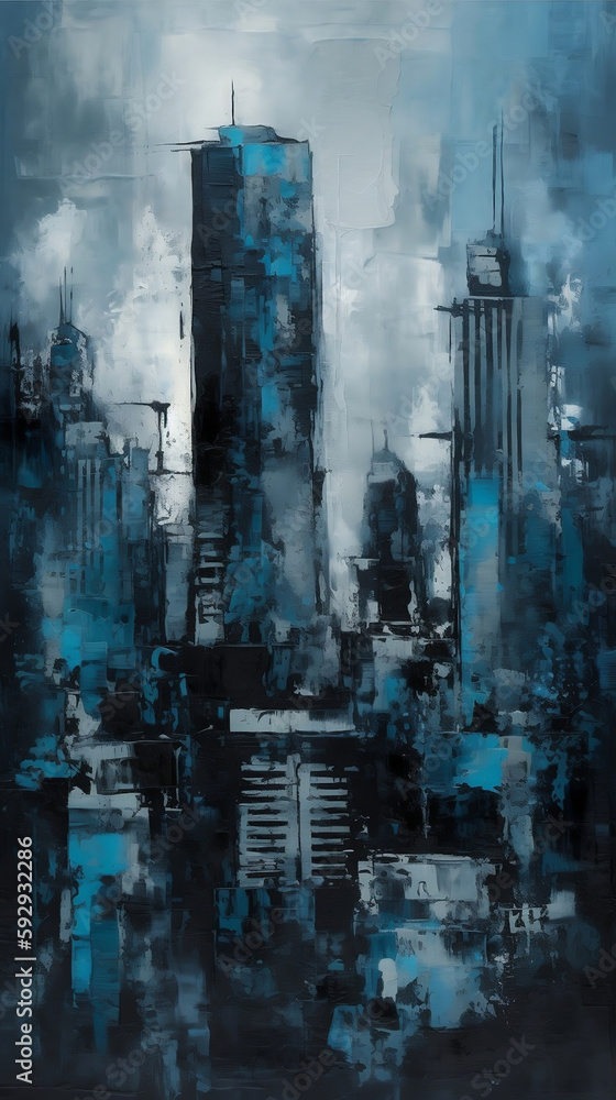 Modern painting of a cold cityscape, created with Generative AI