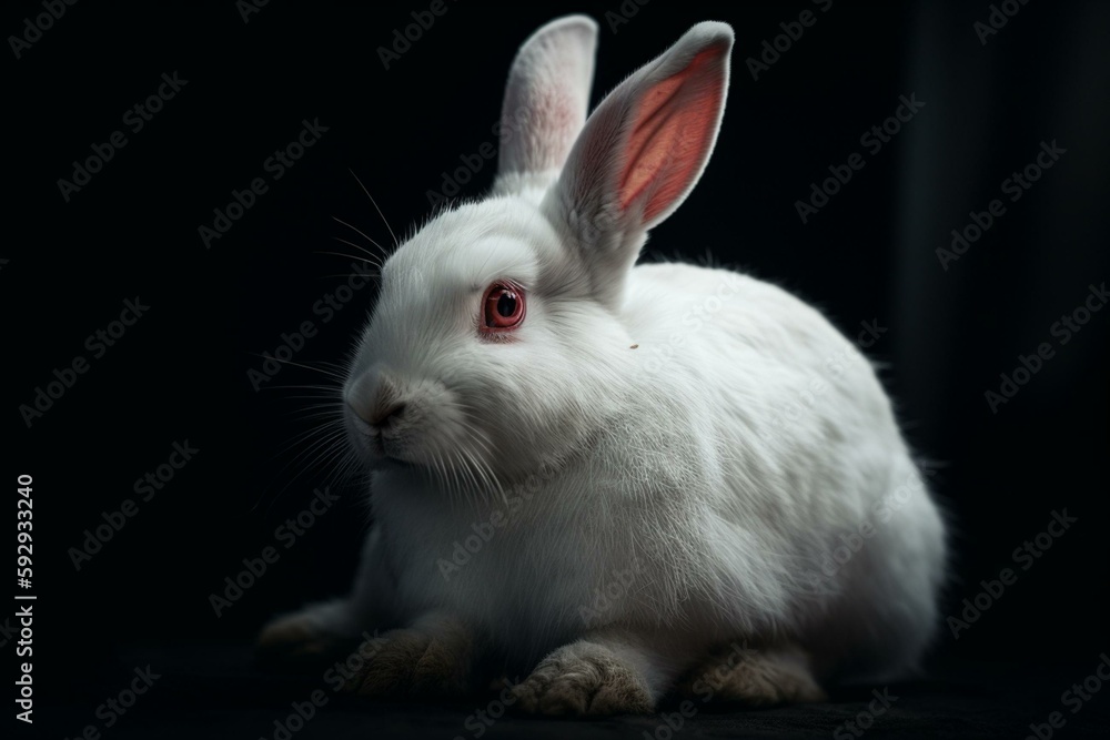 Sitting red-eyed white rabbit. Generative AI