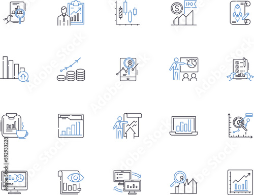 Statistics outline icons collection. statistics, analysis, data, probability, sampling, synthesis, mean vector and illustration concept set. variable,regression,correlation linear signs