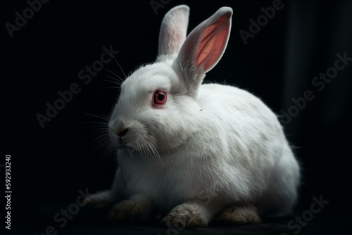 Sitting red-eyed white rabbit. Generative AI