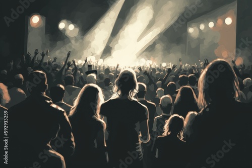 Crowd in front of a concert stage at a music festival