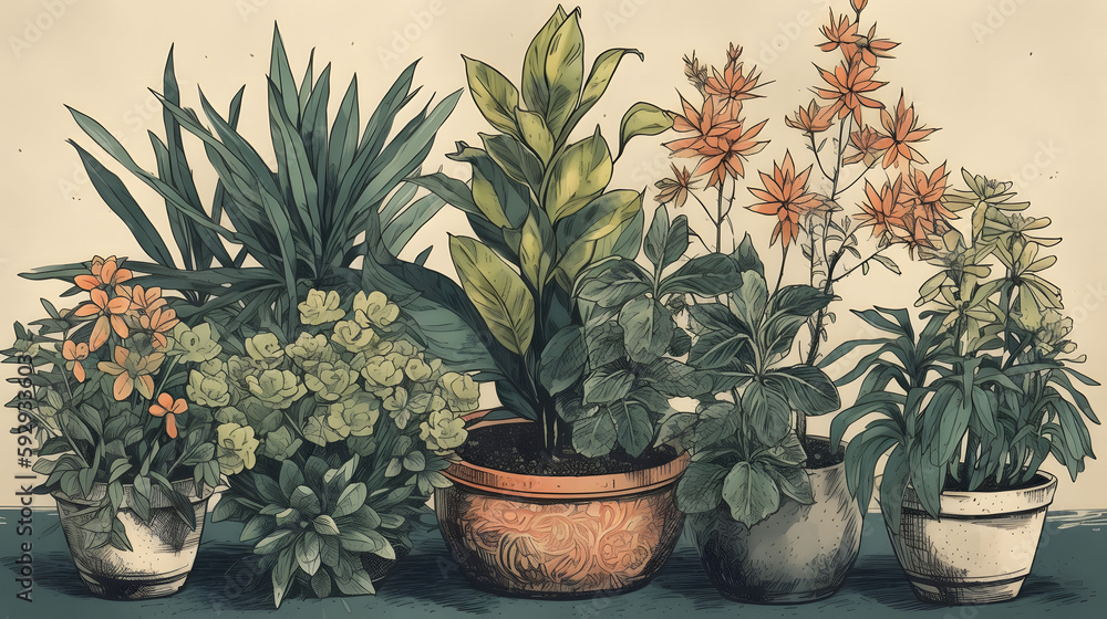 イラスト調の観葉植物 No.018 | Illustrative houseplants　Generative AI