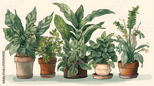 イラスト調の観葉植物 No.012 | Illustrative houseplants Generative AI