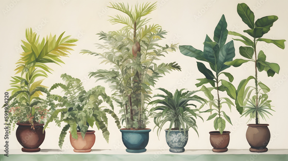 Fototapeta premium イラスト調の観葉植物 No.008 | Illustrative houseplants Generative AI