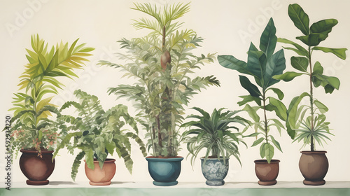 イラスト調の観葉植物 No.008 | Illustrative houseplants Generative AI