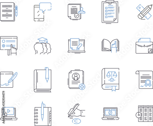 distance learning outline icons collection. Distance, Learning, Online, Education, Virtual, Course, Program vector and illustration concept set. Class, Web-based, eLearning linear signs