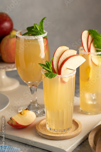 Apple cider cocktail, juice drink with fresh red apples