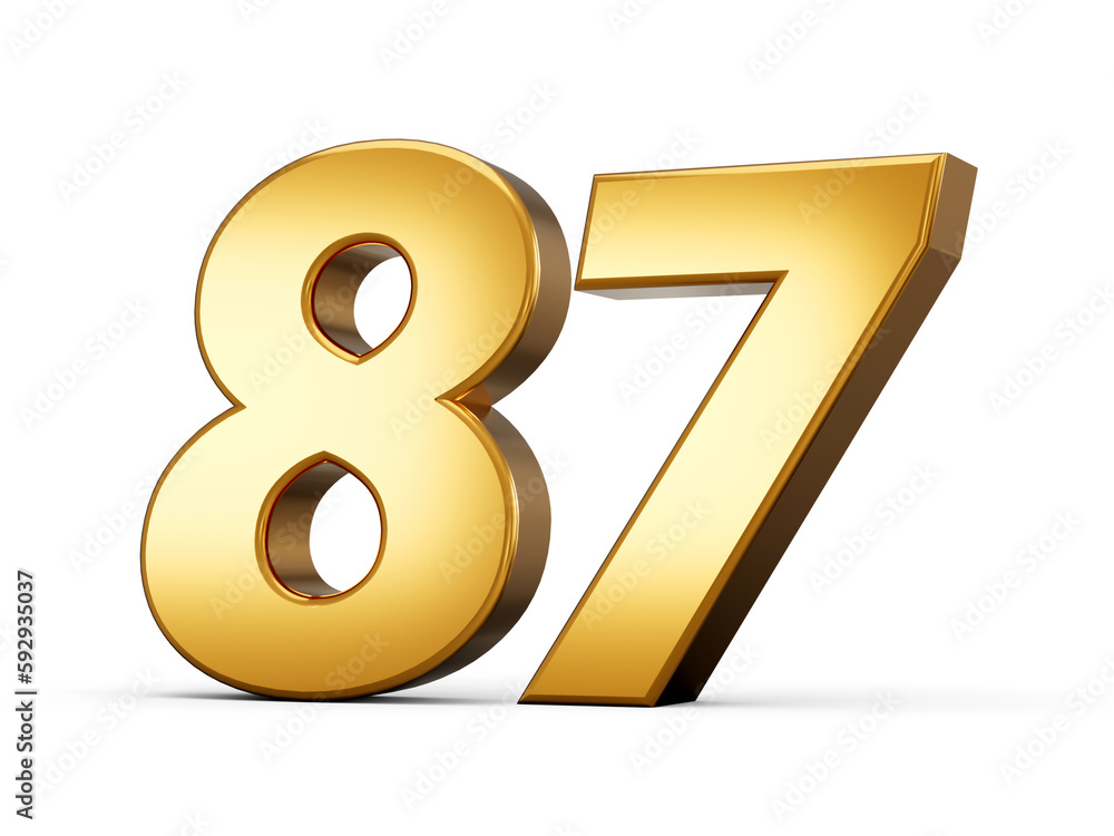 3d Shiny Gold Number 87, Eighty Seven 3d Gold Number Isolated On White Background, 3d illustration 3d Shiny Gold Number 87, Eighty Seven 3d Gold Number Isolated On White Background, 3d illustration