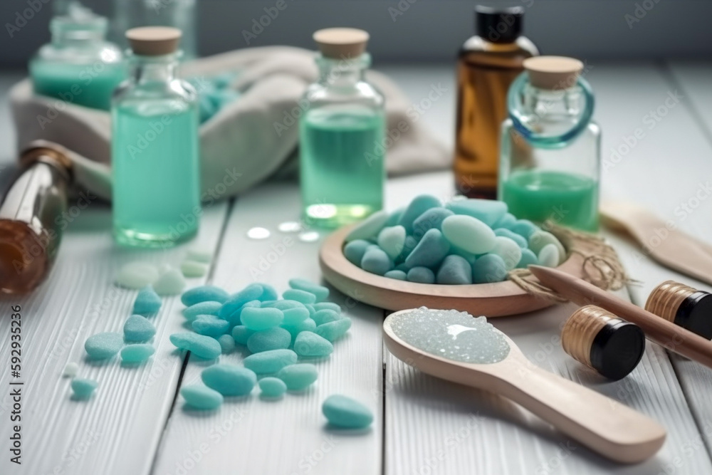 Spa concept with stones and plumeria. Super photo realistic background, generative ai illustration Spa concept with stones and plumeria. Super photo realistic background, generative ai illustration