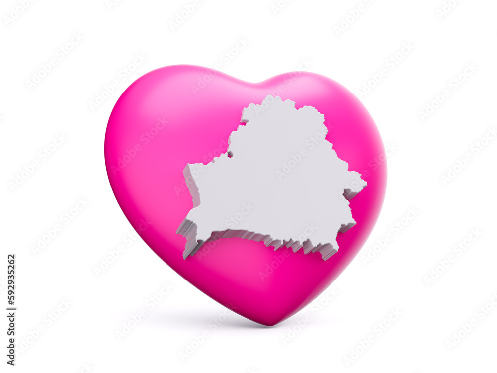 3d Pink Heart With 3d White Map Of Belarus Isolated On White Background, 3d illustration 3d Pink Heart With 3d White Map Of Belarus Isolated On White Background, 3d illustration