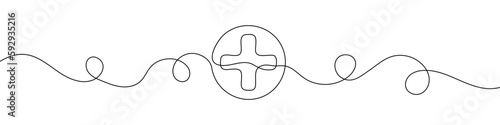 Plus sign in continuous line drawing style. Line art of a plus sign. Vector illustration. Abstract background