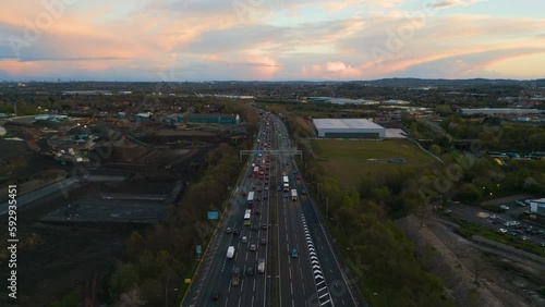 Motorway at Sunset Aerial Shot photo