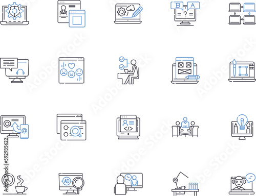 Network outline icons collection. Network, Internet, Wi-Fi, Ethernet, Connectivity, Routers, Hubs vector and illustration concept set. Switches, Protocols, IP linear signs