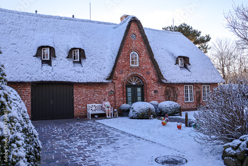 Snow Landscape on the island Sylt in Keitum, Germany
