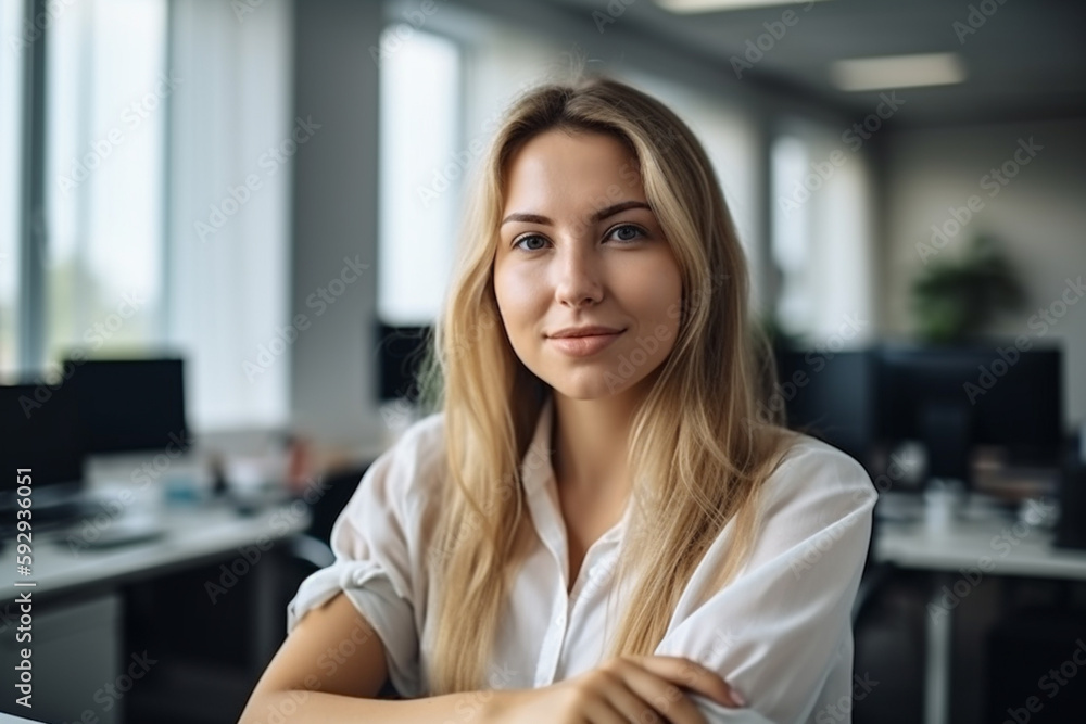 confident woman in an office, working or self-employment. Generative AI confident woman in an office, working or self-employment. Generative AI