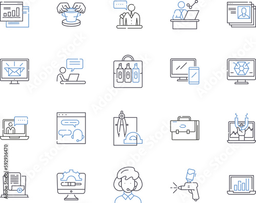Business workflow outline icons collection. Management, Automation, Efficiency, Processes, Systems, Strategies, Dynamics vector and illustration concept set. Streamlining, Procedures, Cycle linear