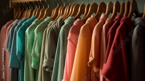 Wallpaper Mural Colorful clothes on hangers in a fashion store. Blurred background Generative AI Torontodigital.ca
