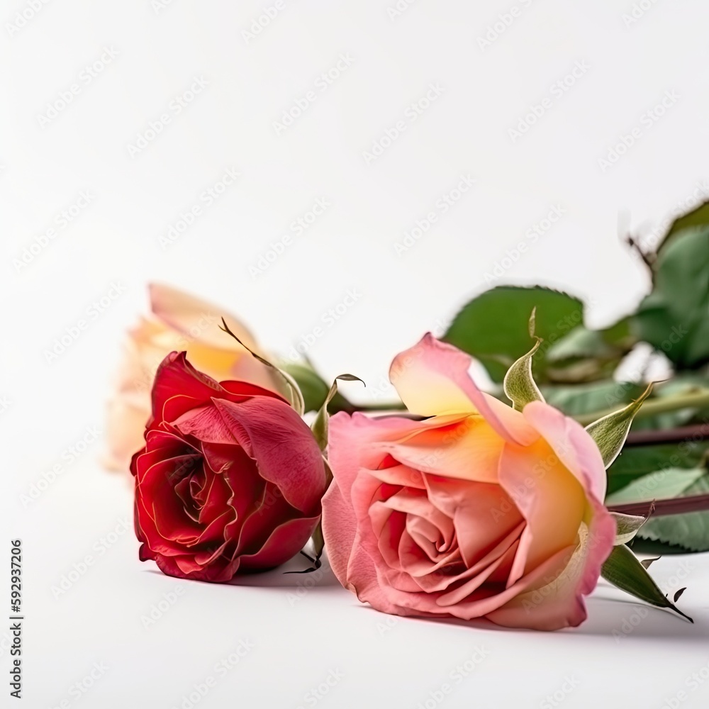Roses on white background with copy space for text Roses on white background with copy space for text