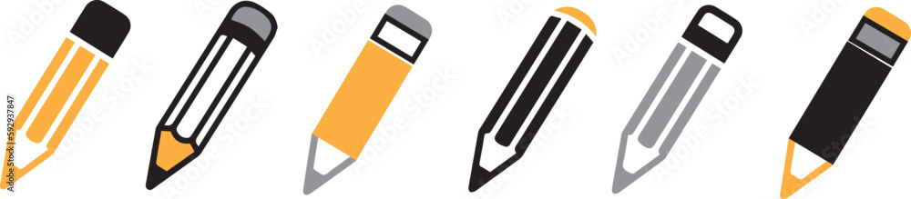 Illustration of a pencil icon set isolated on a white background Illustration of a pencil icon set isolated on a white background