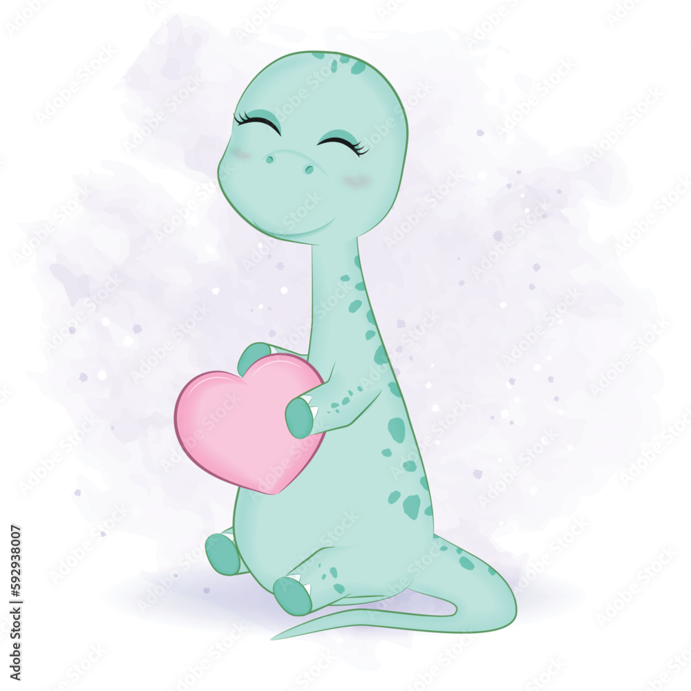 Obraz premium Cute Little Dinosaur, Primeval animal cartoon illustration