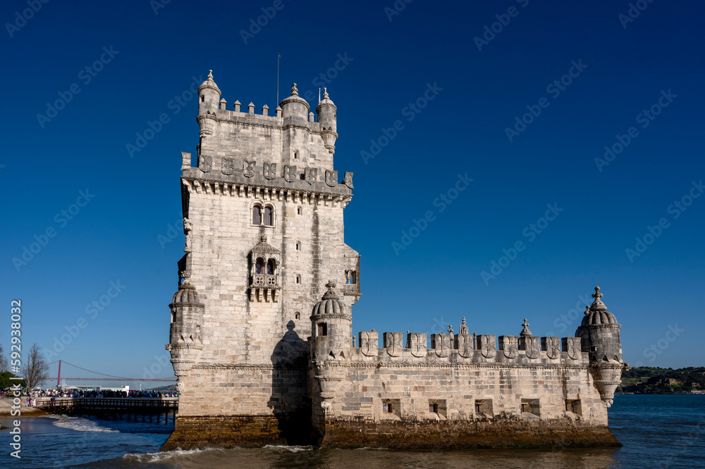 Lisbon Portugal.06.04.2023.Torre de Belém is a former military construction located in the city of Lisbon, the capital of Portugal