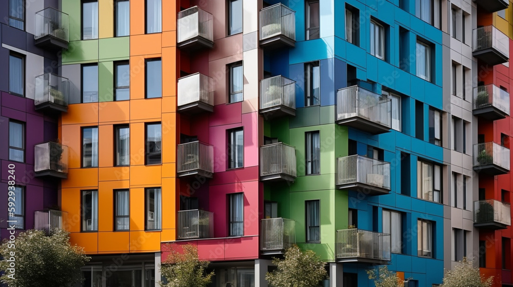 colorful building facede, close up Generative AI