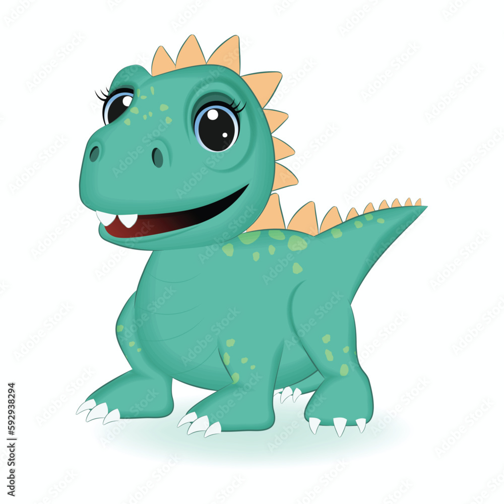 Fototapeta premium Cute Little Dinosaur, Primeval animal cartoon illustration