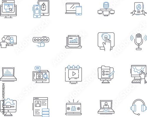 Device technology outline icons collection. Device, Technology, Gadgets, Electronics, Computers, Networking, Cell vector and illustration concept set. Cellular, Mobile, Telecommunication linear signs