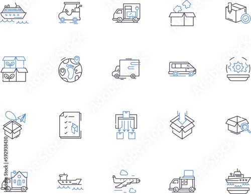 Express delivery outline icons collection. Express, Delivery, Fast, Courier, Shipping, Rush, Overnight vector and illustration concept set. Swift, Rapid, Express-mail linear signs