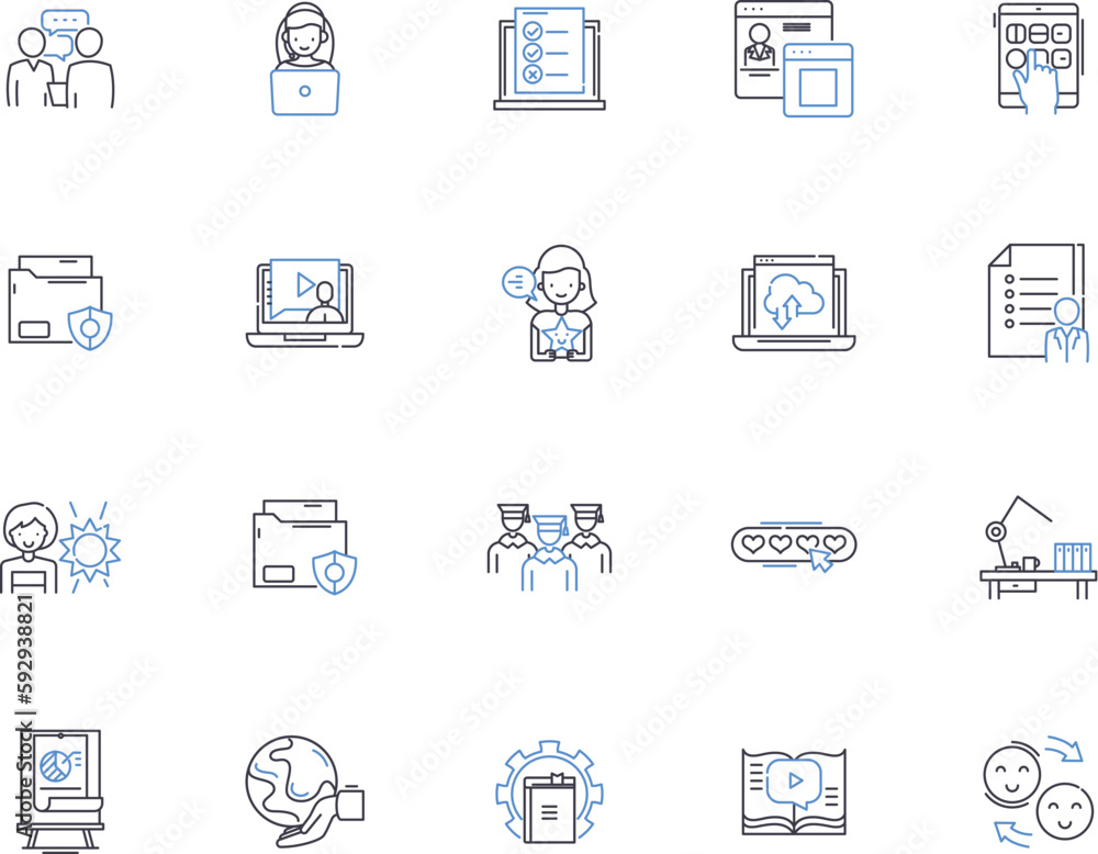 Blogging outline icons collection. blogging, posts, content, microblogging, articles, social, media vector and illustration concept set. press, authors, networks linear signs Blogging outline icons collection. blogging, posts, content, microblogging, articles, social, media vector and illustration concept set. press, authors, networks linear signs
