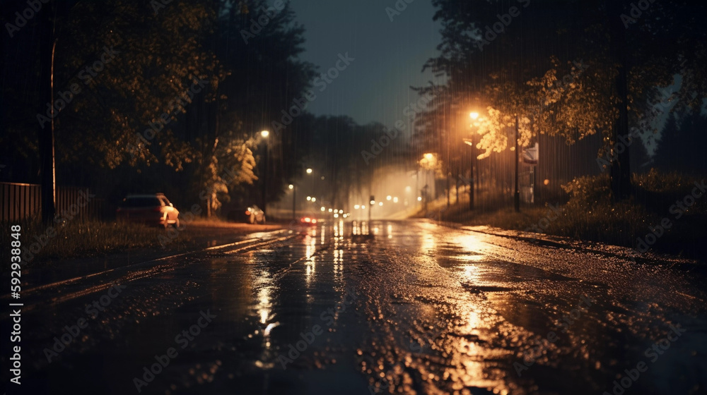 Calm night street after rain