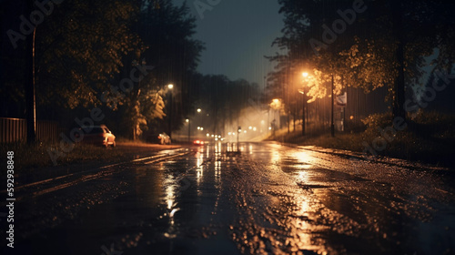 Calm night street after rain