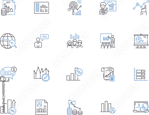 Statistics outline icons collection. statistics, analysis, data, probability, sampling, synthesis, mean vector and illustration concept set. variable,regression,correlation linear signs