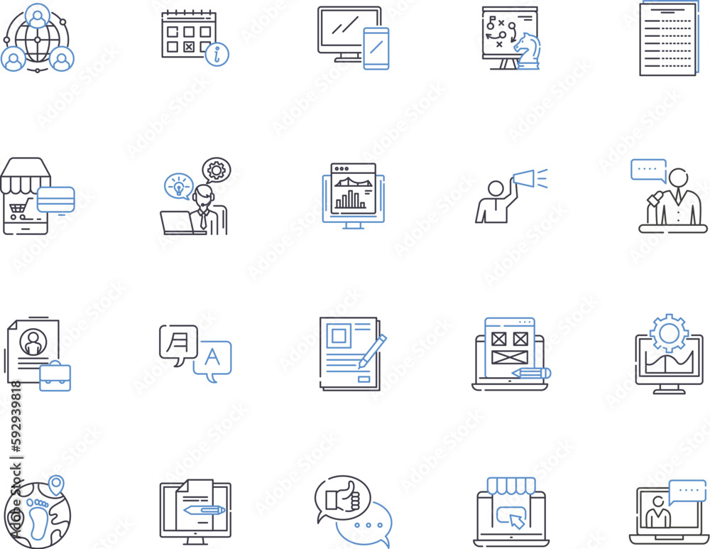 Content marketing outline icons collection. Content, Marketing, Strategy, Ads, Content-Creation, Generating, Distribution vector and illustration concept set. Influencers, Repurposing, Branding linear Content marketing outline icons collection. Content, Marketing, Strategy, Ads, Content-Creation, Generating, Distribution vector and illustration concept set. Influencers, Repurposing, Branding linear