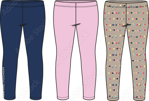 GIRLS AND TEEN BOTTOM WEAR LEGGING WITH ALL OVER PRINT AND PLAIN VECTOR