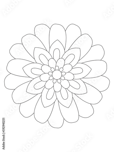 Fototapeta Naklejka Na Ścianę i Meble -   Flowers  Leaves Coloring page Adult.Contour drawing of a mandala on a white background.  Vector illustration