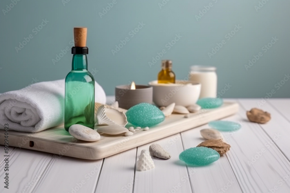 Spa concept with stones and plumeria. Super photo realistic background, generative ai illustration Spa concept with stones and plumeria. Super photo realistic background, generative ai illustration