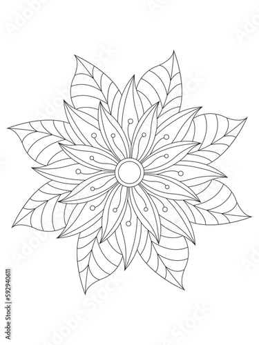 Flowers  Leaves Coloring page Adul and Flower Outline Illustration for Covering Book. Coloring book for kids and adults. 