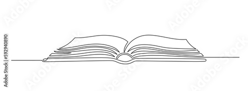Open book. Continuous line drawing. Education concept.